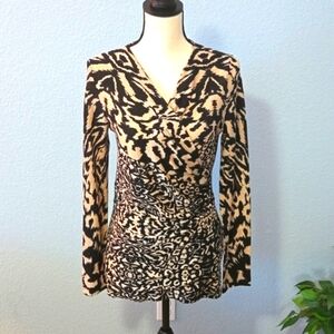 MAX MARA Long Sleeve Animal Print Blouse Shirt Top Sz Large Abstract Wrap